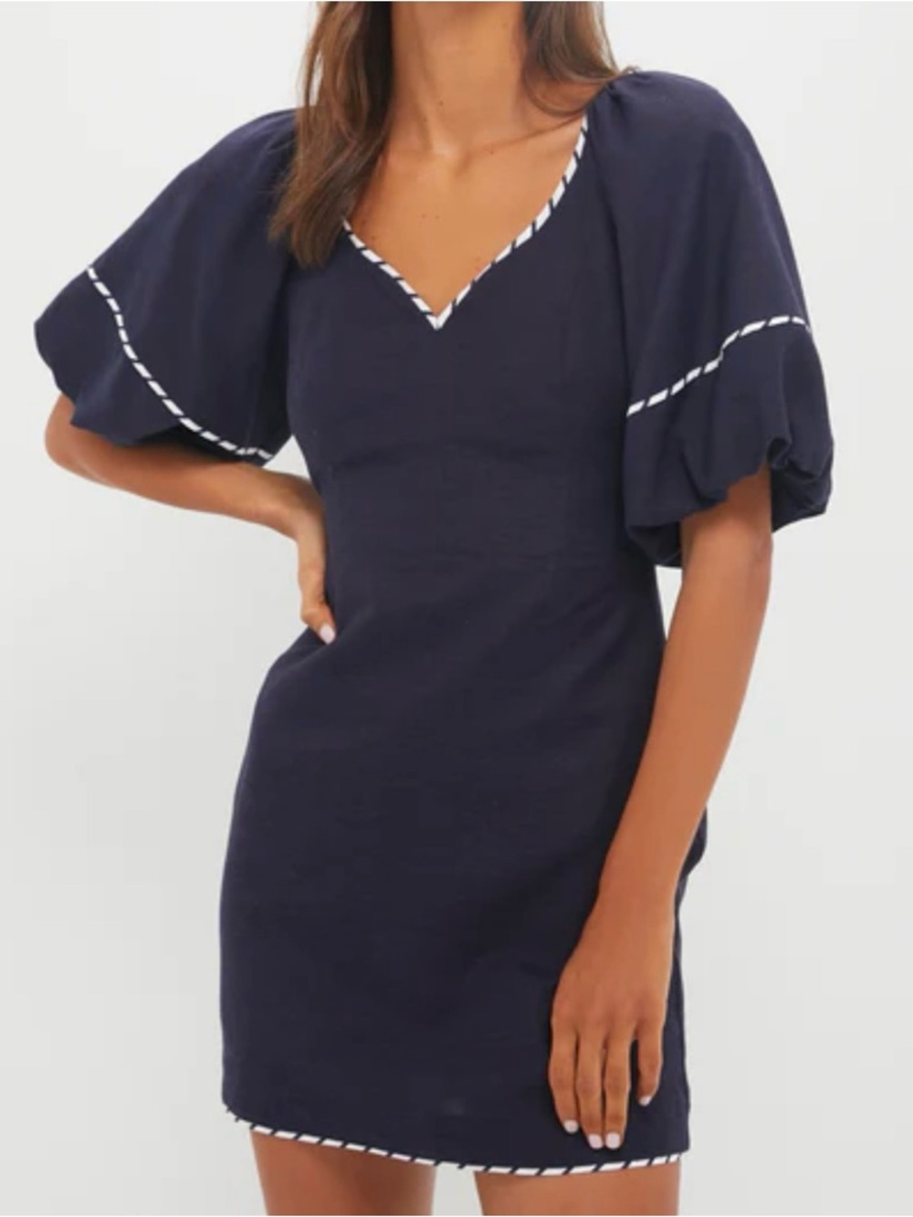Hyacinth House Navy Striped Piping Keel Mini Dress, Size XS